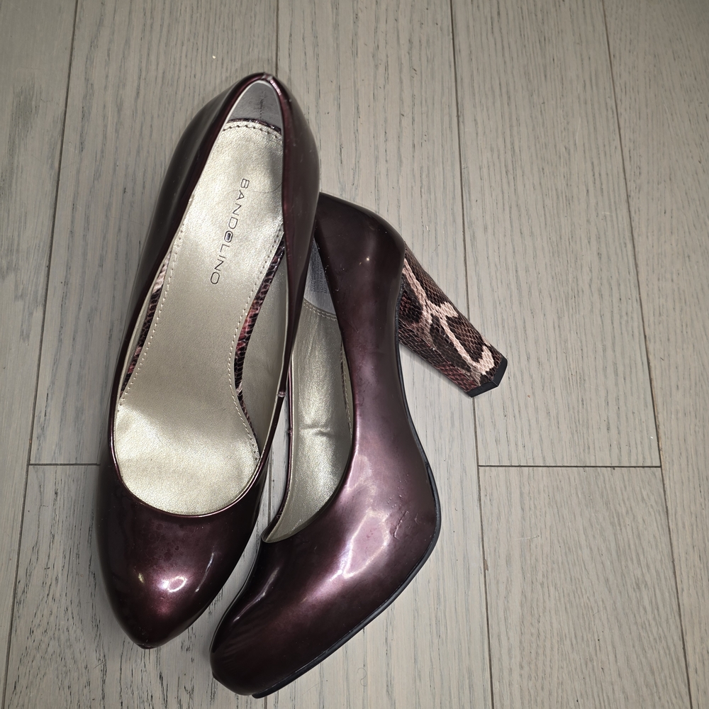Bandolino Women's Burgundy Patent Block Heel Pumps
